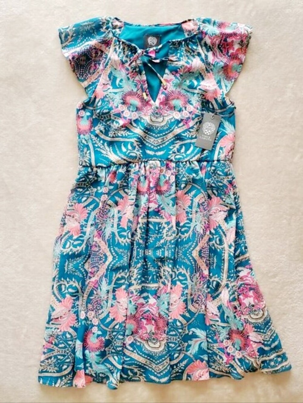 Vince Camuto Teal Paisley Flutter Sleeve Mini Dress 2, Anthropologie style dress